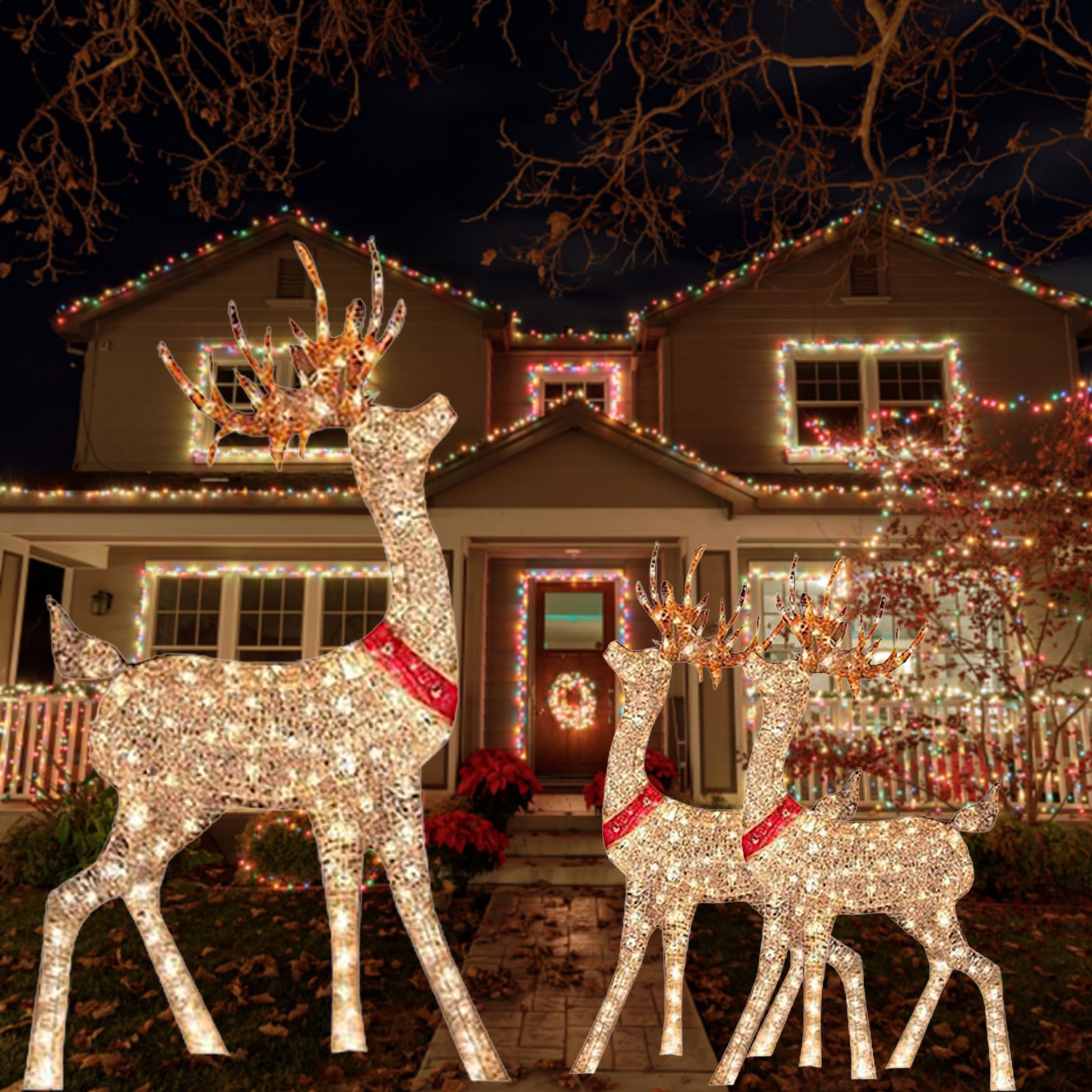 Outdoor Lighting Front Yard - Светящиеся рождественские украшения олень 1 шт.